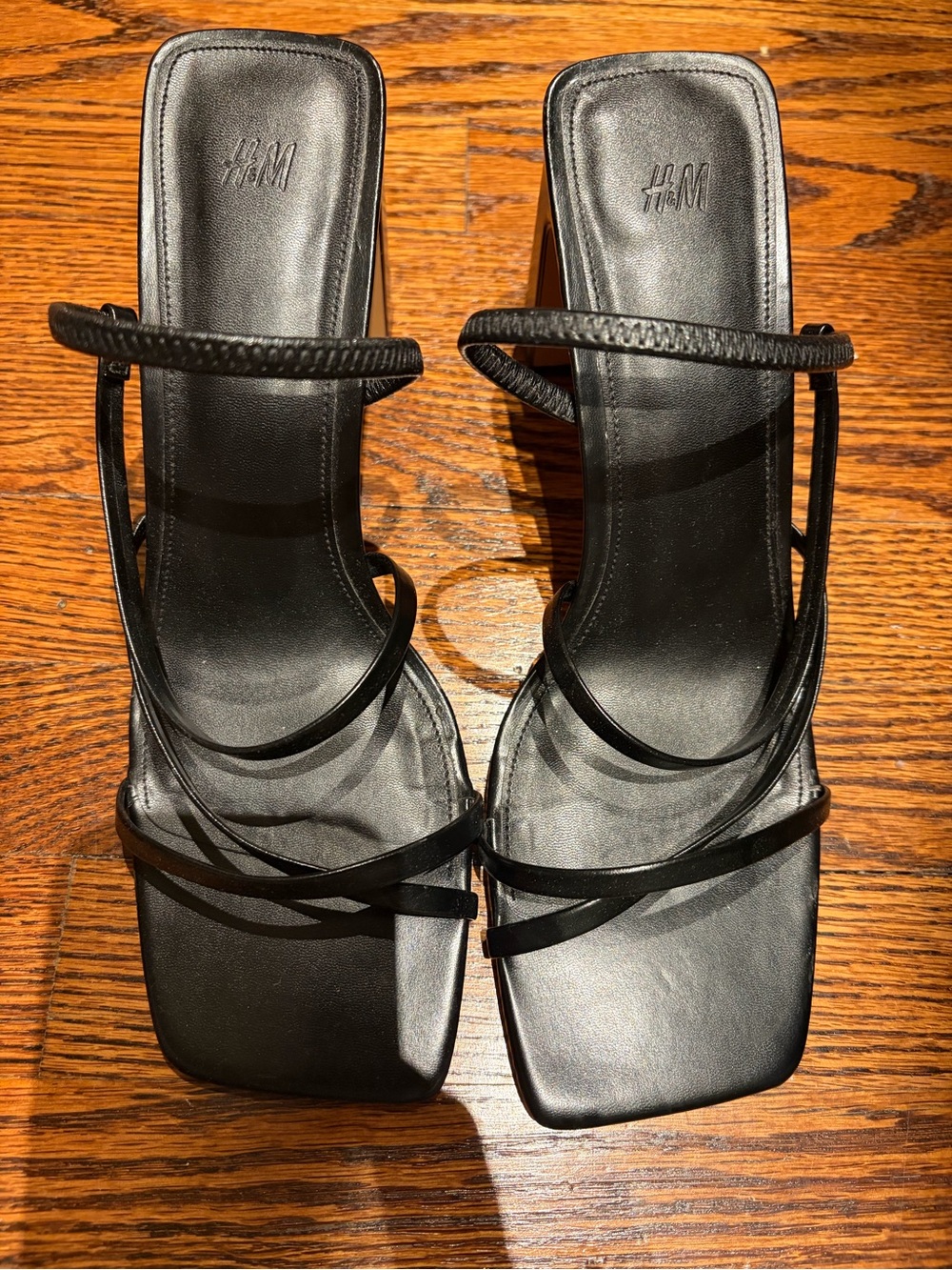 H&M Black Strappy Square-Toe Heeled Sandals size 39